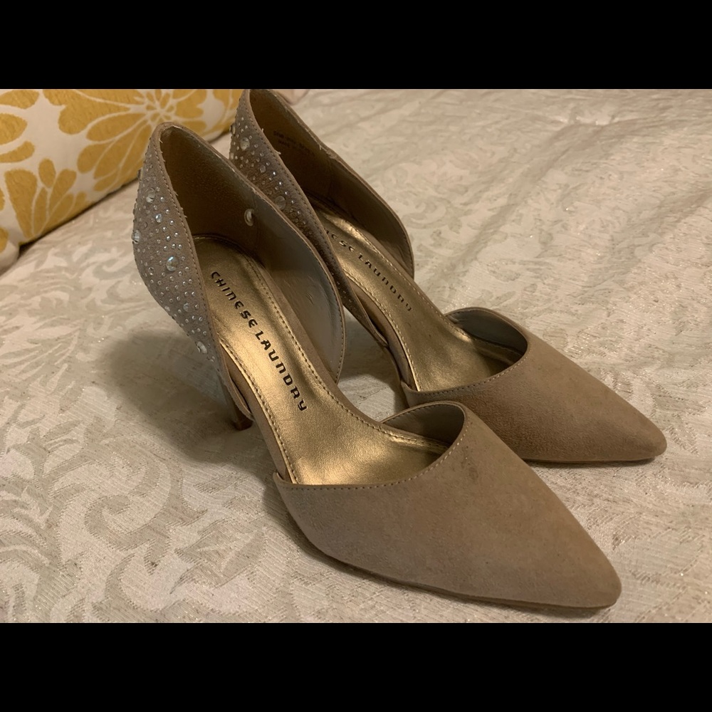 Close toe heels with rhinestones